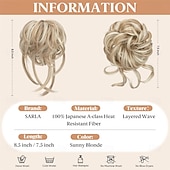 abordables Chignons-Lot de 2 postiches synthétiques ondulées et bouclées pour chignons, avec pinces détachables, faux chouchous, extension de queue de cheval, blond ensoleillé