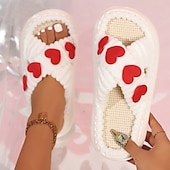 billige Tøfler og flip-flops til kvinner-Damehjertede plysjslidetøfler, søte, lodne sandaler med åpen tå og 3D-kjærlighetsdesign, komfortable innesko til valentinsdagen og fritidsklær