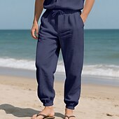 economico Vacanza-Per uomo Joggers Pantaloni di Lino Pantaloni Pantaloni Estivi Pantaloni da Spiaggia Tasca Coulisse Elastico in vita Semplice Comodità Traspirante Vacanza Quotidiano Ferie Hawaiano Boho Nero Bianco