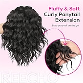 abordables Queue-de-cheval-Extension de queue de cheval 10 pièces, queue de cheval courte et bouclée, à clip, pour femmes noires, synthétique, duveteuse, douce et ondulée, extensions de cheveux naturels noirs