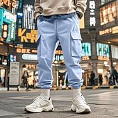abordables Pantalons Cargo-Homme Pantalons Cargo Pantalon Jogger Pantalons Cordon de serrage Taille Élastique Multi-poches Uni Portable Extérieur Quotidien Camping &amp; Randonnée Mode Classique Noir Blanche