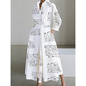 economico Abito a Strisce e Geometrico-Per donna Mini abito Abito Camicia Vestito Casual Abito a trapezio Moda Moderno Quotidiano Vacanza Uscire Vestibilità regolare A Pois Lettera Manica Lunga Colletto a Camicia Bianco e nero Nero Bianco