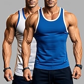 preiswerte Fitness Tank-Tops-2 Stück Herren Tanktop Weste Unterhemd Ärmellos Shirt Ärmellos Rundhals Sommer Einfarbig Einfarbig Athletisch Farbblock 2er Pack Street Casual Sport Blau Blau Armee Grün Grau Top Tee