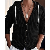 economico Camicie di lino-Per uomo Camicia Camicia di lino Camicia casual Camicia con Bottoni Camicia di cotone A righe Vacanza Camicia hawaiana Nero Bianco Blu marino Cachi Manica Lunga Con Cappuccio Primavera Autunno