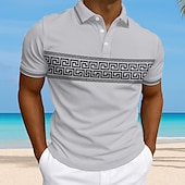 billige Hawaii-poloskjorte for menn-Herre Grafisk Polo Kortermet Polokrage Ferie Moderne treningsklær Fritid / hverdag 3D-utskrift Knapper Sommer Rødstrupe-egg Blå Grå Hvit