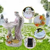 cheap Landscape Lights-1 Pc outdoor solar illuminated sculpture angel fountain ornament light courtyard garden park lawn path resin ornament decorative light