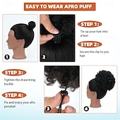 economico Code-Extension per coda di cavallo con coulisse e chignon afro corto, parrucche afro corte, chignon riccio, posticci per donna, clip su posticci sintetici ricci e crespi, nero naturale 1b