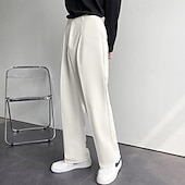 tanie Luźny-Męskie Garnitury Spodnie Spodnie codzienne Plisowane spodnie Spodnie garniturowe Kieszeń Prosta noga Równina Komfort Oddychający Codzienny Święto Streetwear Elegancki Styl klasyczny Czarny Biały