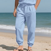 economico Vacanza-Per uomo Joggers Pantaloni di Lino Pantaloni Pantaloni Estivi Pantaloni da Spiaggia Tasca Coulisse Elastico in vita Semplice Comodità Traspirante Vacanza Quotidiano Ferie Hawaiano Boho Nero Bianco
