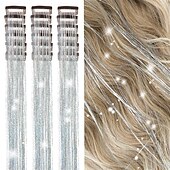 baratos Clip nas extensões-Kit de enfeites de cabelo, pacote com 18 peças de prendedores de cabelo com glitter de 19,6 polegadas, extensões de cabelo com prendedores resistentes ao calor, enfeites de cabelo com brilho de fada,