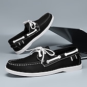 economico Casuale-scarpe da barca da uomo bicolore nere e bianche con design classico allacciato, comode ed eleganti, ideali per gite in spiaggia, abbigliamento casual ed eventi estivi