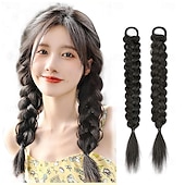 economico Code-2 pezzi di extension per coda di cavallo intrecciata con elastici per capelli, morbidi pezzi di capelli sintetici per donne e ragazze, da indossare tutti i giorni, 16 pollici