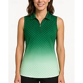 Women's Gradient Golf Polo Shirt Tennis Shirt Tennis Tank Top Sleeveless Print Shockproof High Elasticity Breathable Tennis Golf Pickleball Zip Collar Shirt Polo Green Tennis Clothing4