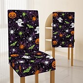 preiswerte Halloween Küche-Halloween-Esszimmerstuhlbezug mit Totenkopfmuster, Festival-Tischdekor, Verkleidungsrequisiten zur Dekoration