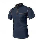 cheap Waffle Knit Tee-Men&#039;s T Shirt Henley Shirt Tee Short Sleeve Shirt Short Sleeve Henley Summer Spring Patchwork Fashion Designer Basic Buttons Pocket Vacation Street Going out Black White Navy Blue Top Tee for Men