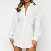 economico Vestito Semplice-Per donna Mini Abito Abito Camicia Classico Moderno Vacanza Quotidiano Uscire Vestibilità regolare Semplice Manica Lunga Colletto a Camicia Nero Bianco Estate