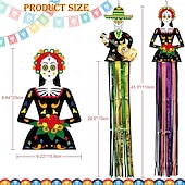 お買い得  ハロウィン壁タペストリー-3.6フィートのハロウィンシュガースカル吊り下げ装飾、メキシカンパーティーポーチ吊り下げ、メタリックホイルフリンジ付き、メキシカンフィエスタハロウィン、死者の日、庭、ツリー、祭壇、家庭用、屋内、屋外用