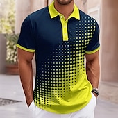 billige Geometrisk polo for menn-Herre Abstrakt Geometrisk Polo Kortermet Aftæpning Fritid hverdag treningsklær Fritid / hverdag Knapper Sommer Rødstrupe-egg Blå Gul Lilla