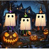 billige Halloween utendørs-3 stk. 60 cm halloween utendørs lys hengende lysende heksehatt lange ben utendørs innendørs halloween-fest fest hengende tre tak vegg festlig atmosfære dekorativt lys tre-knappsbatterier