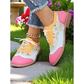 economico Anni &amp;#39;50-Scarpe Oxford da donna con punta a coda di rondine e motivo color block, brogues stringate retrò anni &#039;50 con pannelli iridescenti per uscite casual e street style di ispirazione vintage