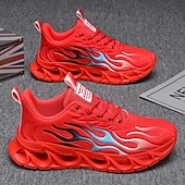 billige Sneakers til herrer-Røde løpesko for menn med flammedetaljer, overdel i høy ytelse og støtdempende såle, perfekt for trening, sportsbegivenheter og en aktiv livsstil