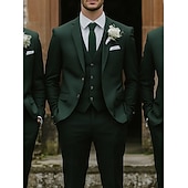 baratos Ternos de casamento-Masculino Casamento O negócio Fato Lapela Chanfrada Verde Escuro Moda Formal Cor Sólida Padrão Conjunto de 3 peças Comum 2 Botões