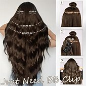 baratos Clip nas extensões-Clip in extensões de cabelo extensões de cabelo longo ondulado 4 peças castanho médio com mechas loiras clip ins para mulheres grossas &amp;apliques de cabelo sintético para cabeça inteira