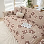 baratos Cobertura de Sofa-Capas de assento de sofá refrescantes com estampas de verão, capas universais para sofá chaise longue em forma de L, capa de sofá elástica de seda gelada de 1/2/3/4 lugares