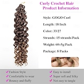 abordables Crocheter les cheveux-Extensions de cheveux synthétiques bouclés pré-bouclés de 18 pouces pour femmes noires - boucles gogo/boucles de plage/océan/eau/ondes profondes au crochet, 8 paquets de cheveux synthétiques sans