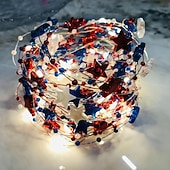 economico Striscie luci a batteria-1 Pz Luce Decorativa a Stringa con 30 LED 3M Patriottica per il 4 Luglio Giorno dell'Indipendenza 250° Anniversario Giorno della Memoria Stringa di Luci Decorativa a Stelle Rosse Bianche e Blu Tema