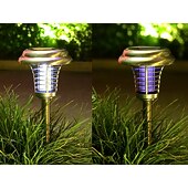 halpa Bug zapper-aurinkohyönteisviemäri vedenpitävä ulkokäyttöön tarkoitettu hyttysten tappaja ja valaistusta karkottava lamppu sisä- ja ulkokäyttöön puutarhaterassille violetti ja valkoinen valo (ruostumaton teräs -