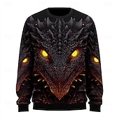 baratos Moletons 3D masculinos-Homens Dragão 3D Moletom Moletom Moletom com capuz Gola Redonda Exagerado Impressão 3D Amarelo Vermelho Crewneck 3D Todas as Estações Designer