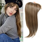 cheap Bangs-Hair Topper 18 Inch Long Hair Toppers for Women with Thinning Hair 360 3D Clip in Blunt Wispy Bangs