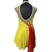 זול שמלות החלקה אמנותית-שמלה להחלקה אמנותית בגדי ריקוד נשים בנות החלקה על הקרח שמלות צהוב פתוח בגב ספנדקס גמישות גבוהה הדרכה תחרות ביגוד להחלקה על הקרח עבודת יד קריסטלים / אבנים נוצצות ללא שרוולים החלקה על קרח החלקה אמנותית