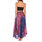 abordables Faldas gráficas-Mujer Falda Línea A Columpio Casual Boho Maxi Alta cintura Faldas Floral Estampado Microelástico Vacaciones Festivos Blanco Vino Azul Real Verde Oscuro Verano Poliéster