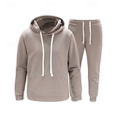 cheap Basic Tracksuits-Men&#039;s Hoodie Tracksuit Sweatsuit Black White Camel Orange Light Grey Hooded Plain 2 Piece Sports &amp; Outdoor Daily Holiday Polyester Streetwear Basic Casual Spring Autumn / Fall Clothing Apparel Hoodies