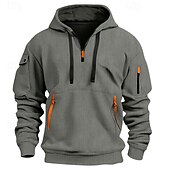 cheap Basic Hoodies-Men&#039;s Hoodie Quarter Zip Hoodie Black White Red Blue Khaki Hooded Plain Pocket Textured Sports &amp; Outdoor Daily Holiday Polyester Streetwear Basic Casual Spring Autumn / Fall Clothing Apparel Hoodies