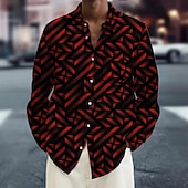 preiswerte Geometrische Muster-Herren Geometrisch Farbverlauf Linie Hemd Knopfhemd Langarm Modisch lässig Urlaub Täglich Streetwear Frühling Herbst Umlegekragen 3D-Druck Hemden mit Kragen Eine Tasche vorne Rote