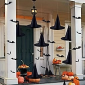 economico Halloween-Cappello da strega nero di Halloween con decorazione da parete a forma di pipistrello 3D, costumi di Halloween, accessori da strega, cappelli, decorazioni per feste di Halloween fantasy