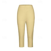 baratos Leggings lisas-Mulheres Calças Capri Leggings Moda Casual Comprimento da panturrilha Cintura Média Tecido Cintura elástica Confortável Respirabilidade Com Stretch Férias Rua Roupa Diária Amarelo Claro Vinho