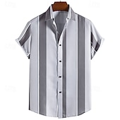 preiswerte Freizeithemden für Herren-Herren Hemd Sommerhemd Freizeithemd Strandhemd Knopfhemd Blau Gold Grün Dunkelgray Grau Kurzarm Streifen Revers Urlaub Hawaiianisch Bekleidung Polyester Mode Lässig Bequem