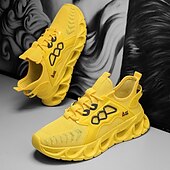 billige Sneakers til herrer-gule herresneakers med flammedesign, lett, pustende overdel, komfortabel passform for løping, trening og hverdagsbruk