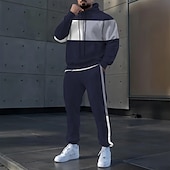 olcso Férfi 3D pulóver szett-Férfi Színes 2db 3D pulóver készletek Tracksuit Kapucnis pulóver Hosszú ujj Hosszú nadrág Kapucni Alkalmi Napi Sportruházat 3D nyomtatás Tavasz Ősz Tél Sötétkék