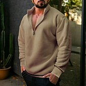 abordables pulls molletonnés-Homme Sweats à capuche zippés Sweat à capuche en polaire Abricot Rouge vin Noir Blanche Rouge Col montant Uni Quart de zip Sport &amp; Loisir Occasionnel Quotidien Streetwear Frais Vêtements de sport