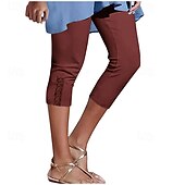 baratos Leggings lisas-Mulheres Calças Capri Leggings Moda Casual Comprimento da panturrilha Cintura Média Tecido Cintura elástica Confortável Respirabilidade Com Stretch Férias Rua Roupa Diária Amarelo Claro Vinho