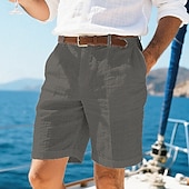 billiga Semester-Herr Shorts Linne Shorts Sommarshorts Beach Shorts Ficka Knappar Slät Komfort Andningsfunktion Kort Semester Helgdag Strand Hawaiisk Boho Svart Vit