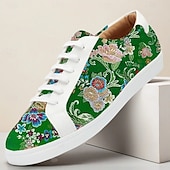 cheap Jacquard shoes-Men&#039;s Green Jacquard Fabric Sneakers Comfortable Low-Top Shoes with Floral Pattern Suitable for Casual Walking Daily Wear and Creative Outfits