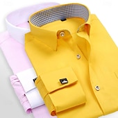 お買い得  メンズドレスシャツ-男性用 シャツ ドレスシャツ フレンチカフシャツ 平織り 結婚式 ビジネス ピンクとパープル ブルーとライトブルー 黄色 + 青 イエロー+ピンク 長袖 カラー オールシーズン 衣類 ポケット