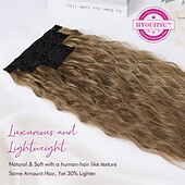 baratos Clip nas extensões-extensões de cabelo clip in 5 peças extensões de cabelo castanho 24 extensões de cabelo longas e grossas ondas soltas he002 trama de renda invisível apliques naturais macios para mulheres castanho