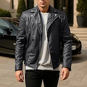 preiswerte Lederjacken-Herren Kunstlederjacke Bikerjacke Motorradjacke Urlaub Täglich Winddicht Warm Tasche Herbst Winter Einfach Mode Klassisch Revers Regulär Schwarz Wein Königliches Blau Braun Jacken